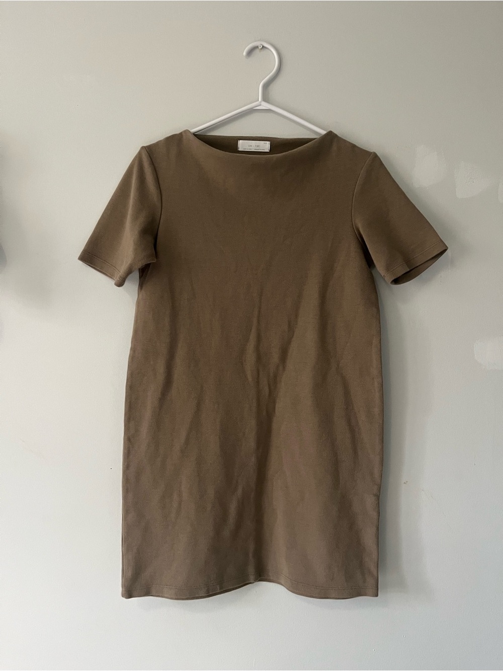 OAK + FORT lagenlook buisness minimal basic Short-Sleeve Tunic Dress in tan